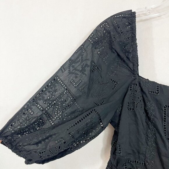 Johnny Was Ella Embroidered Mini Dress Black Square Neck Silk Boho Size Small - Picture 4 of 8